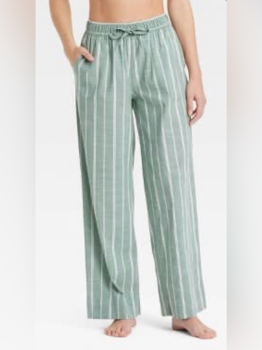 Auden Women’s Cotton Blend Pajama Pants Green Striped Size L